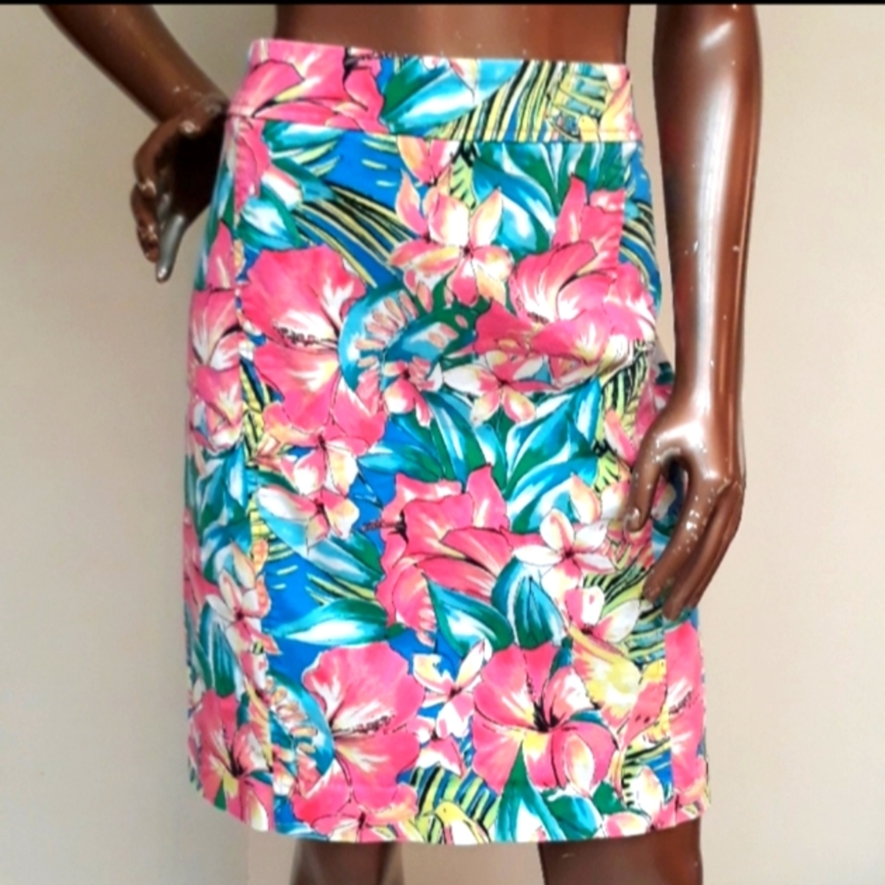 NWOT, LOFT, Tropical,Midi, Pencil Skirt in Bright Vivid Colors, Sz. 10(M)